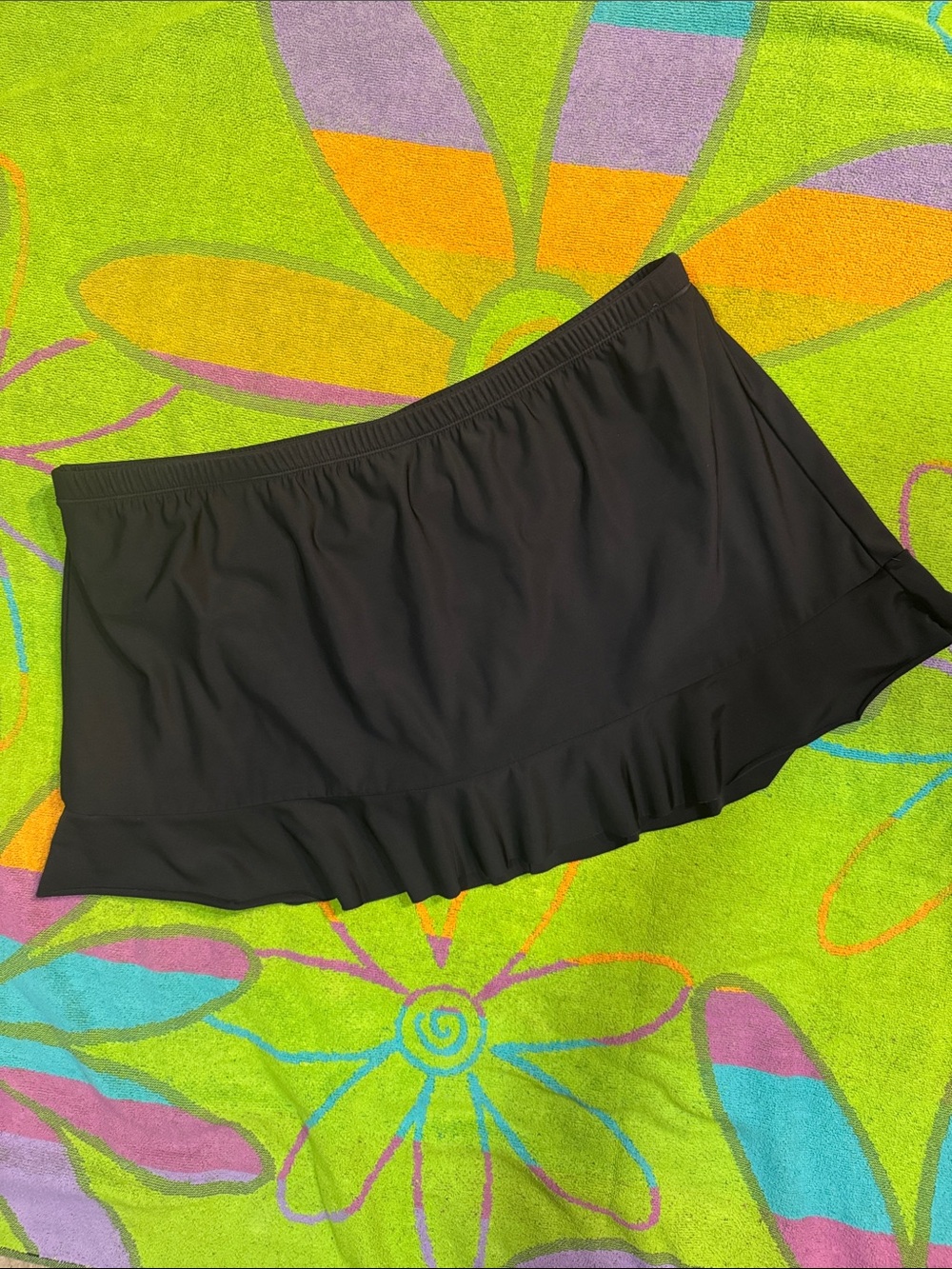 Aqua Green Women's Black Ruffle Skirted Swim Bottom - XLarge